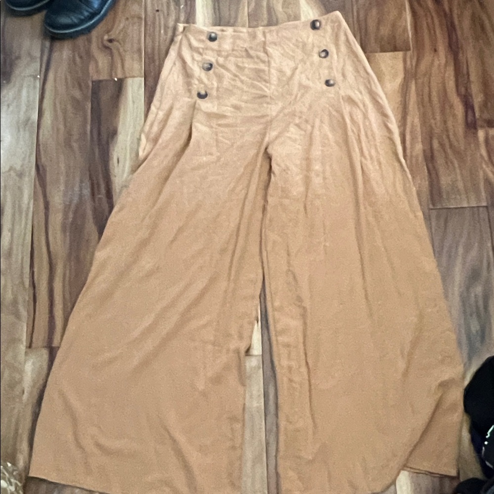 SHEIN Wide-Leg High-Waist Pants in Camel